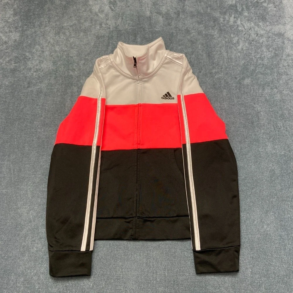 Adidas Track Jacket Girls Medium 10/12 Multicolor Full Zip Mock Neck Performance
